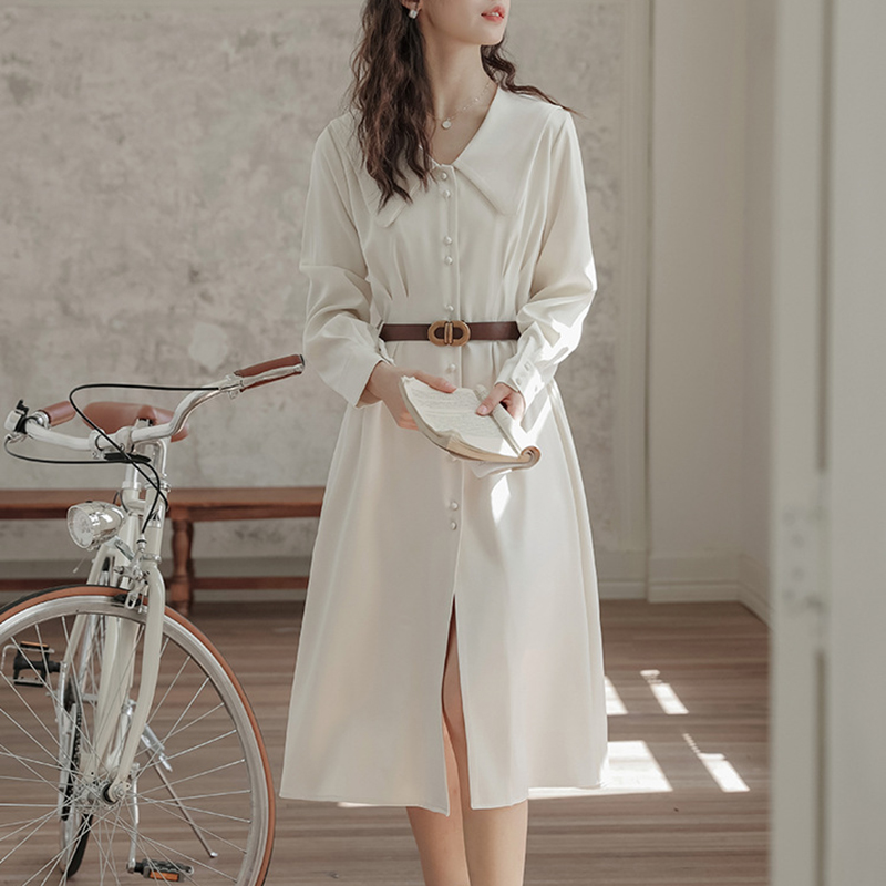 法式溫柔風初戀桔梗氣質收腰顯瘦襯衫裙