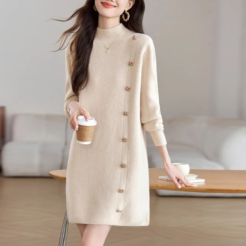 時尚氣質設計感中長款可配大衣毛衣裙