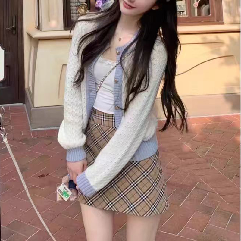 暖陽baby藍撞邊針織開衫外套