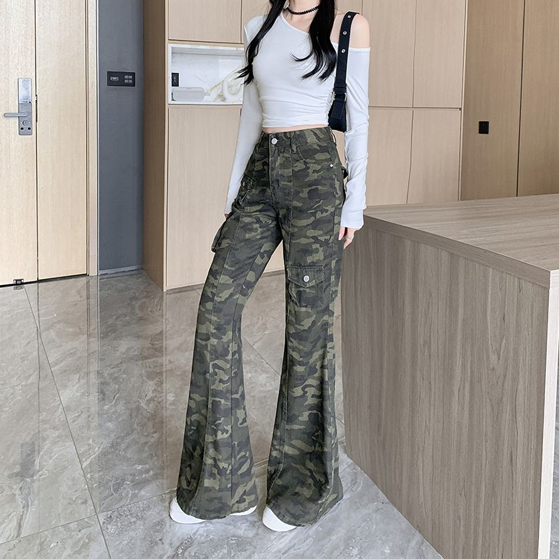 美式迷彩顯瘦顯胯工裝牛仔褲