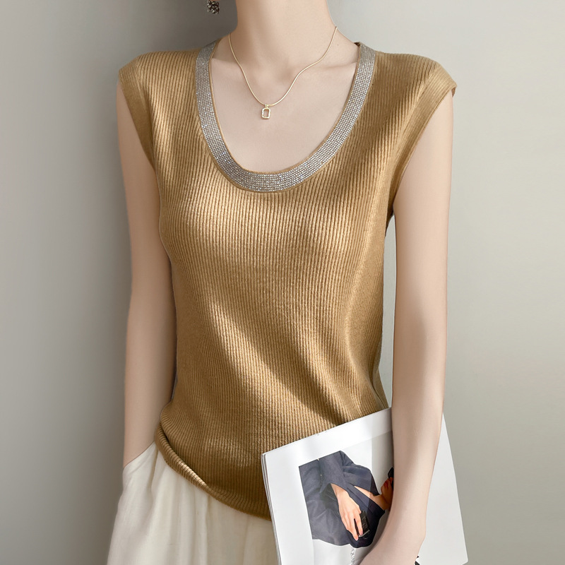 春季新款精仿羊毛U領細閃針織背心(6色)