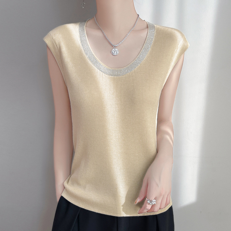 春季新款精仿羊毛U領細閃針織背心(6色)