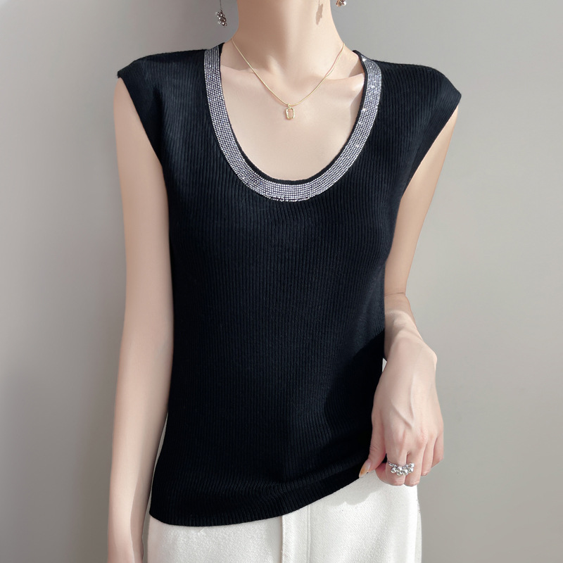 春季新款精仿羊毛U領細閃針織背心(6色)