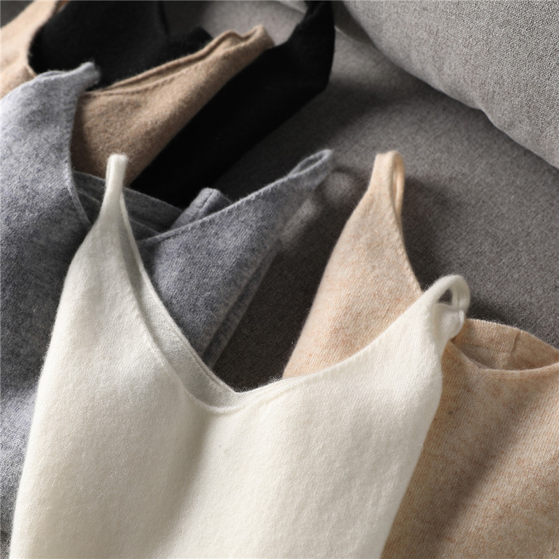 氣質簡約純羊毛V領吊帶打底背心