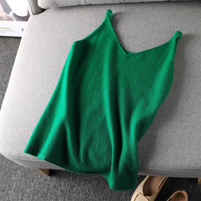 氣質簡約純羊毛V領吊帶打底背心