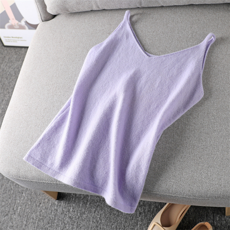 氣質簡約純羊毛V領吊帶打底背心