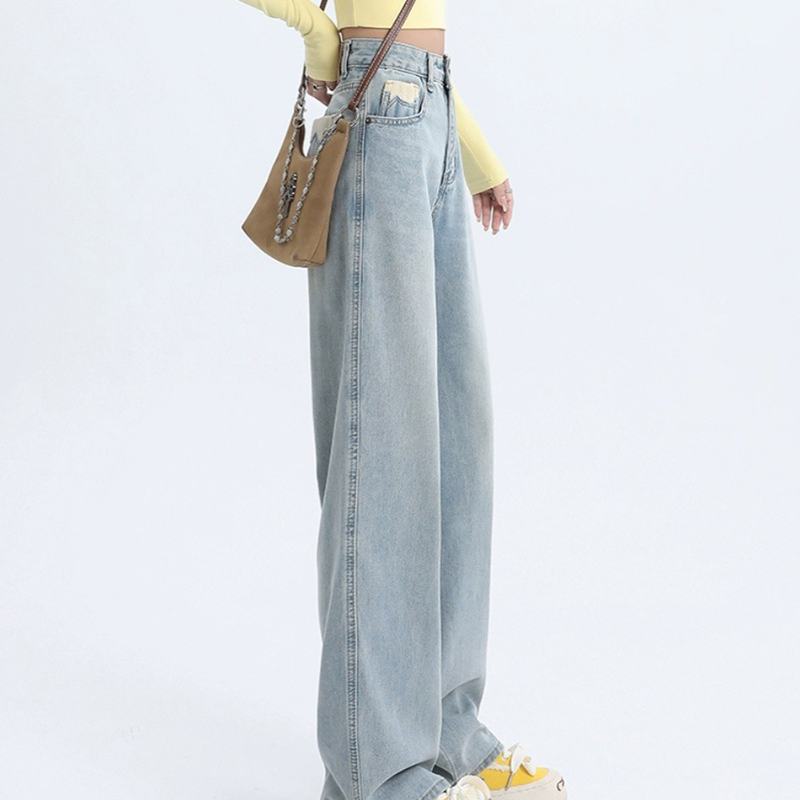 春季新款寬鬆垂感直筒高腰闊腿褲子