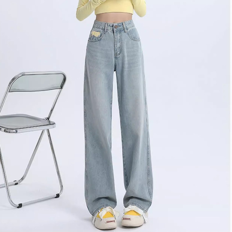 春季新款寬鬆垂感直筒高腰闊腿褲子