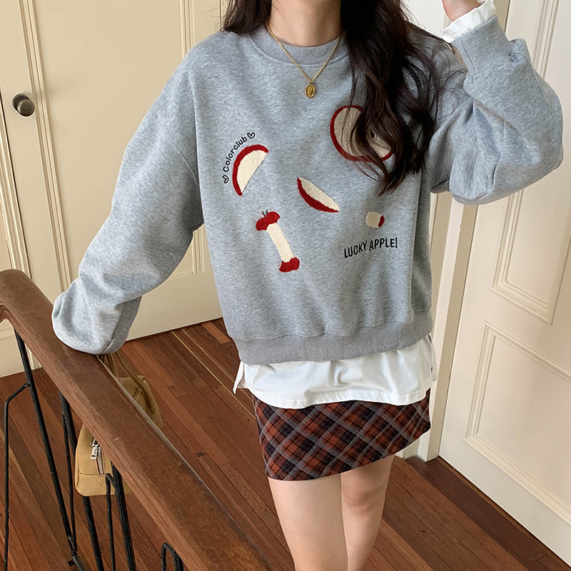 蘋果毛巾綉百搭圓領衛衣