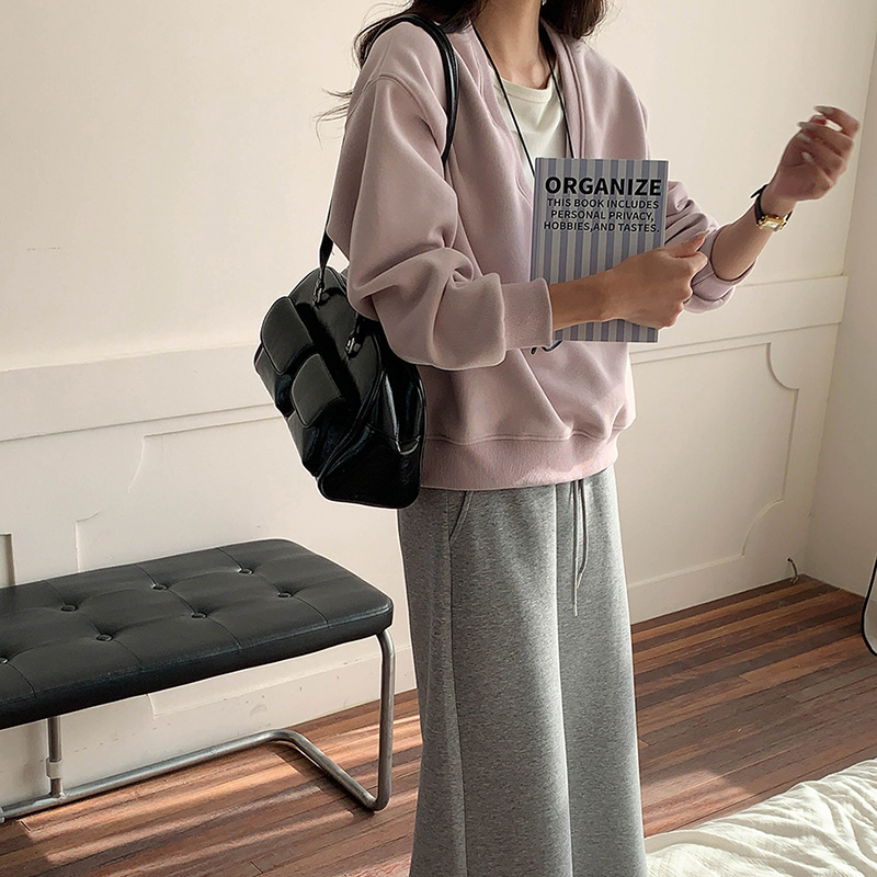 早春慵懶風寬鬆V領假兩件衛衣