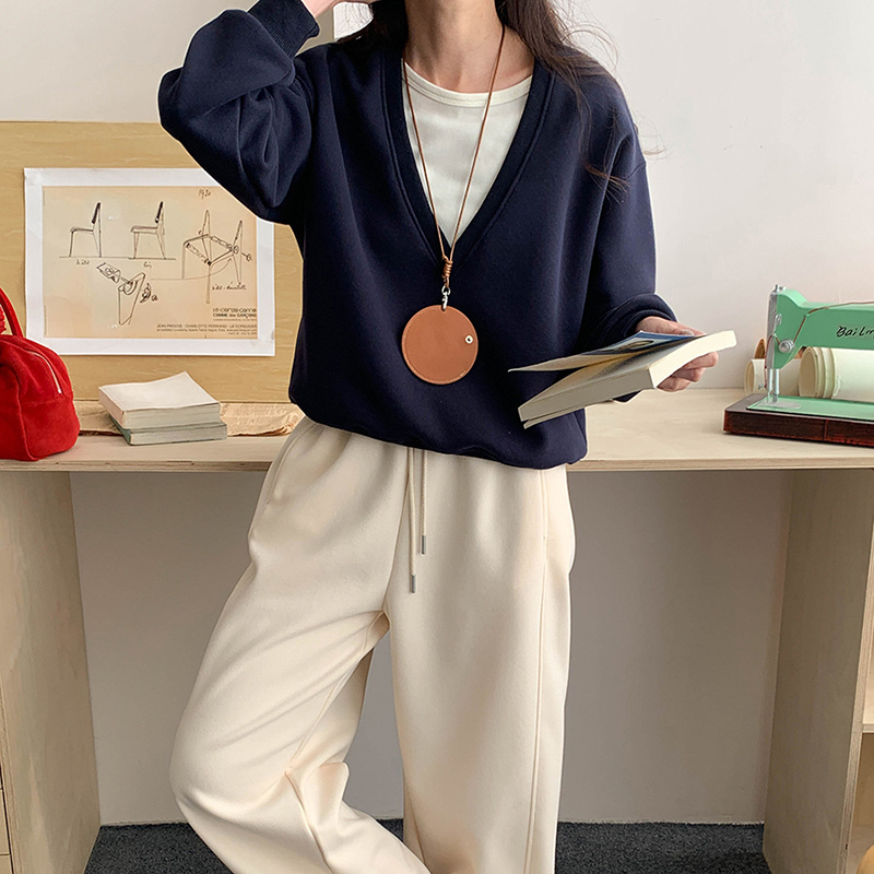 早春慵懶風寬鬆V領假兩件衛衣