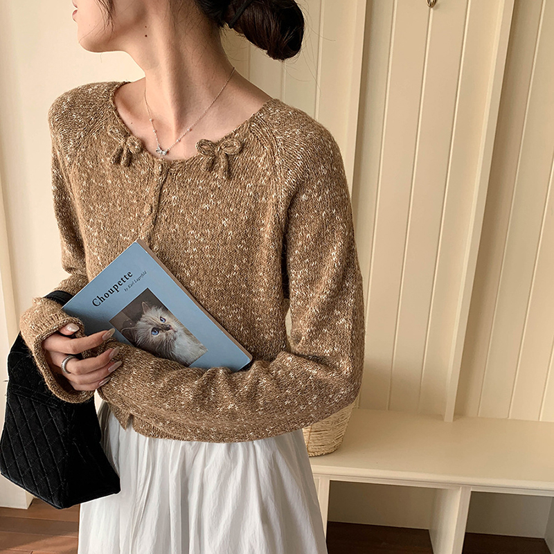 氛圍感星空花紗蝴蝶結針織開衫