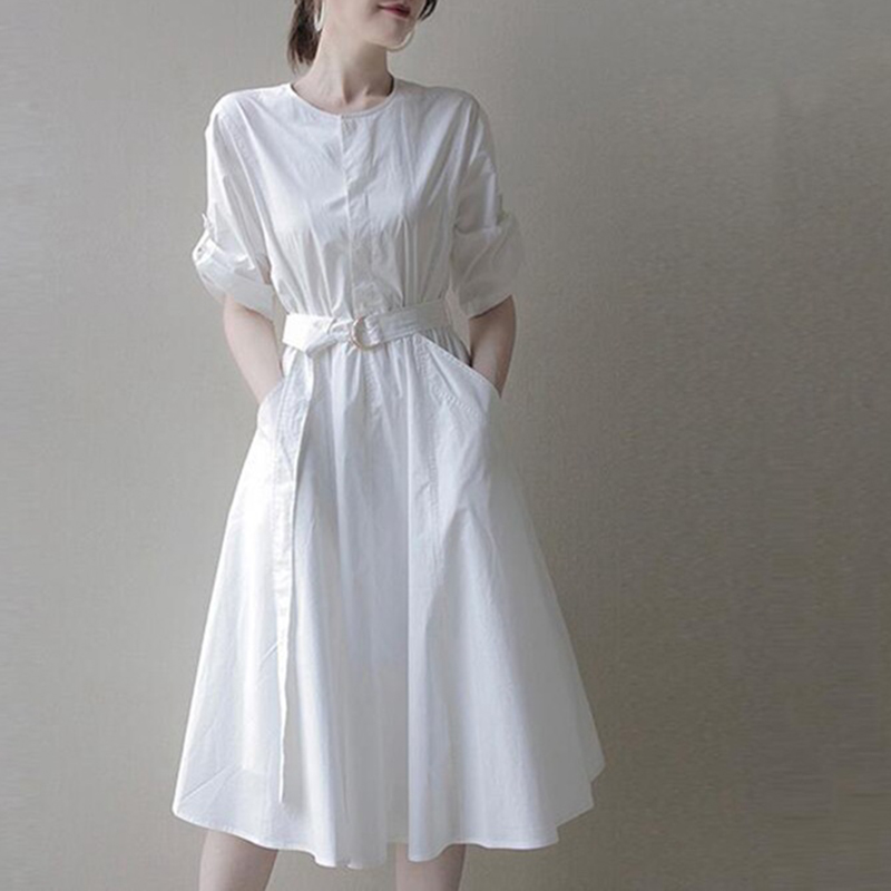 暮春初戀白色桔梗花森系氣質連衣裙