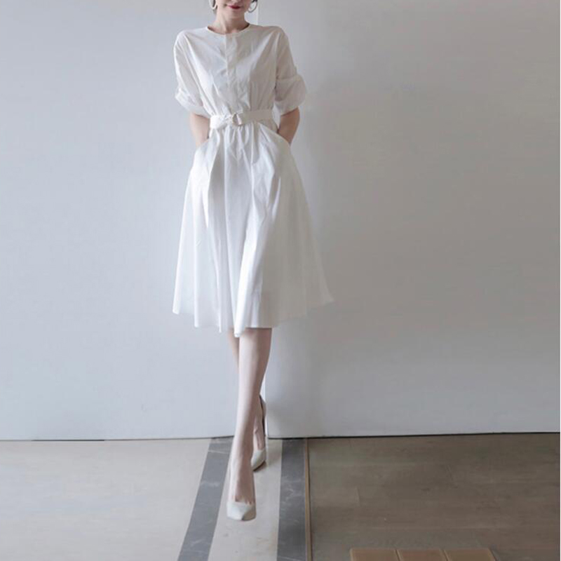 暮春初戀白色桔梗花森系氣質連衣裙