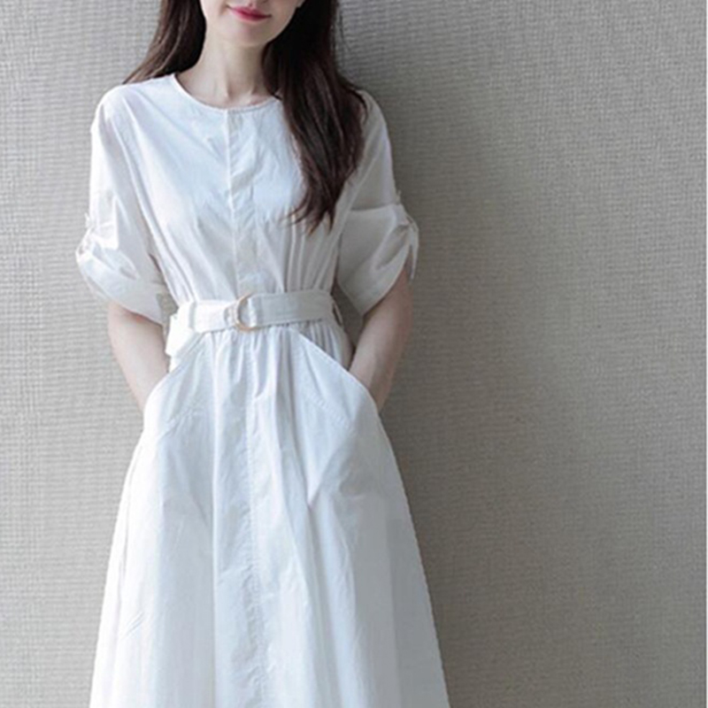 暮春初戀白色桔梗花森系氣質連衣裙