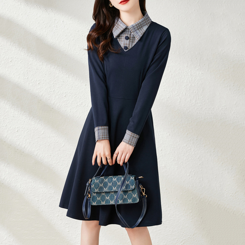 春季新款收腰顯瘦長袖連衣裙