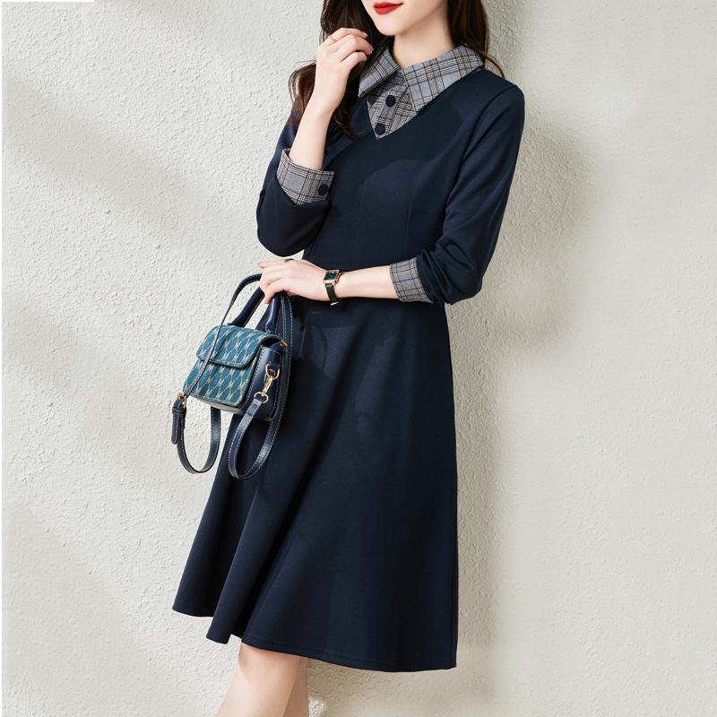 春季新款收腰顯瘦長袖連衣裙