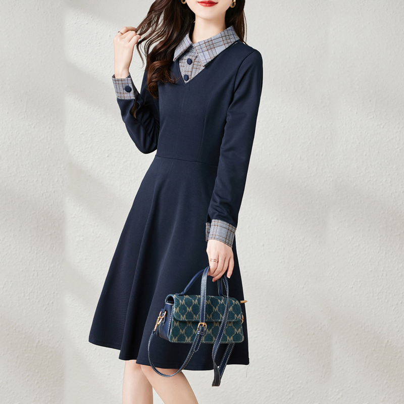 春季新款收腰顯瘦長袖連衣裙