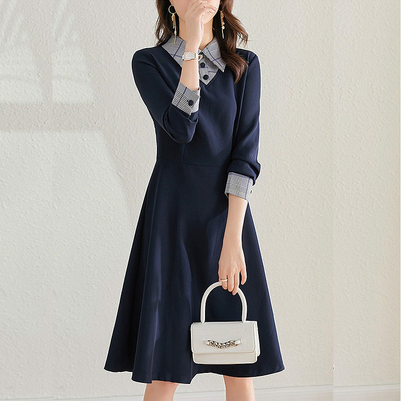 春季新款收腰顯瘦長袖連衣裙
