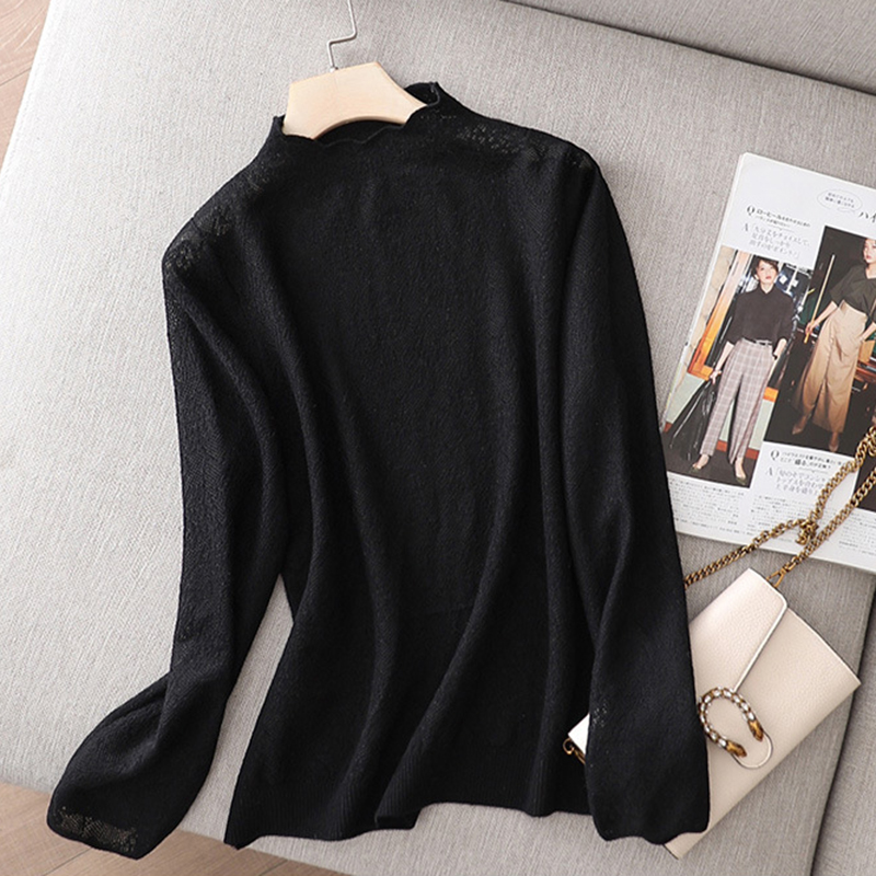 春季提花鏤空時尚寬鬆圓領打底衫