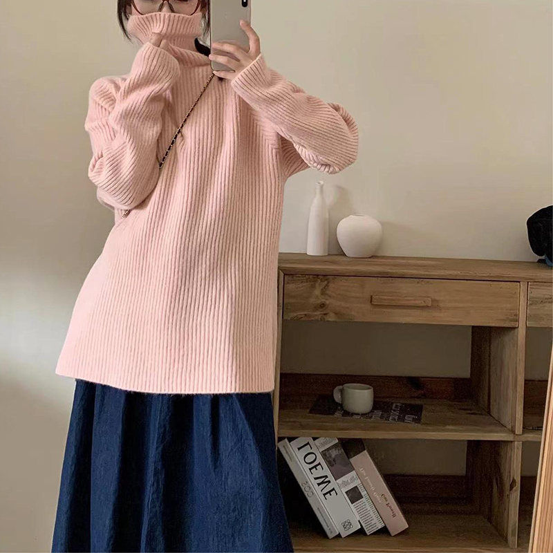 春季外穿溫柔係慵懶風寬鬆高領毛衣