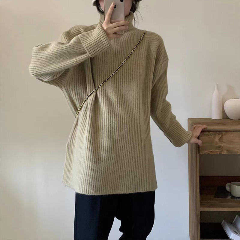 春季外穿溫柔係慵懶風寬鬆高領毛衣