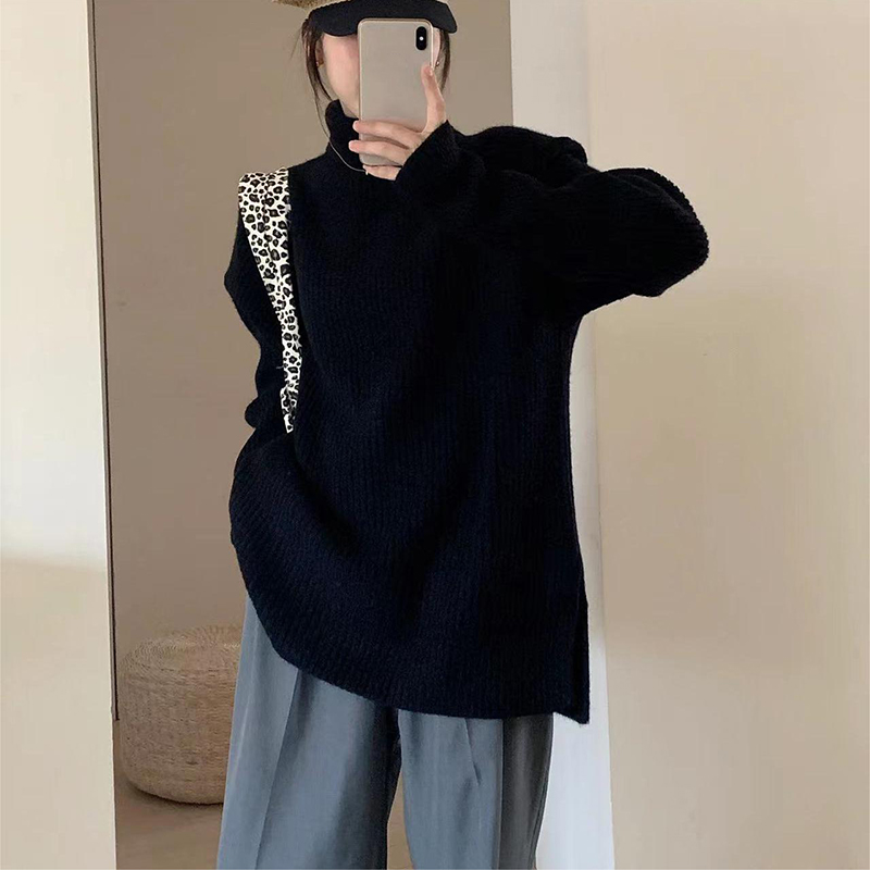 春季外穿溫柔係慵懶風寬鬆高領毛衣