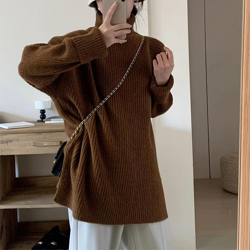 春季外穿溫柔係慵懶風寬鬆高領毛衣