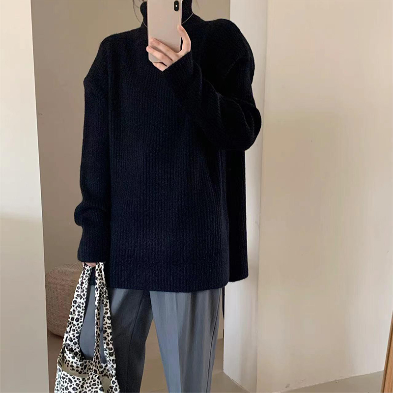 春季外穿溫柔係慵懶風寬鬆高領毛衣