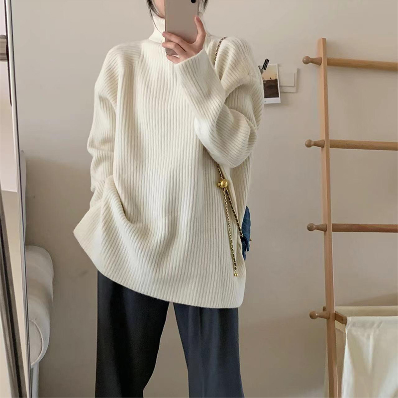 春季外穿溫柔係慵懶風寬鬆高領毛衣