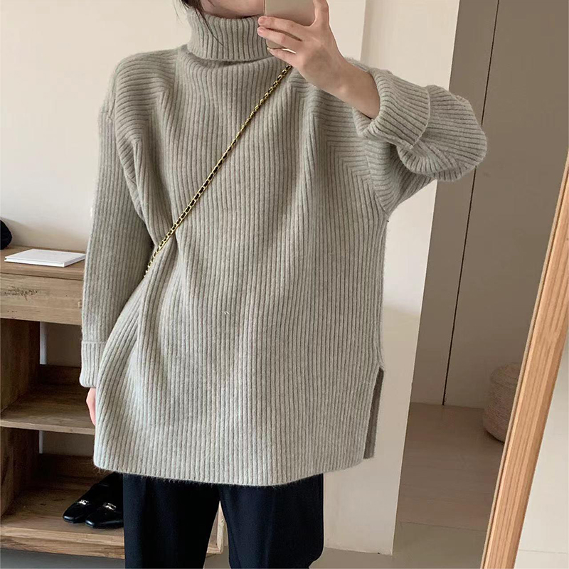 春季外穿溫柔係慵懶風寬鬆高領毛衣