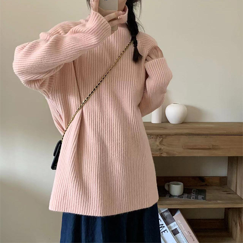 春季外穿溫柔係慵懶風寬鬆高領毛衣