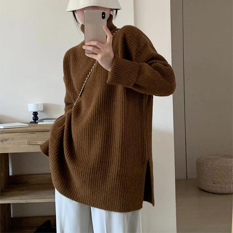 春季外穿溫柔係慵懶風寬鬆高領毛衣