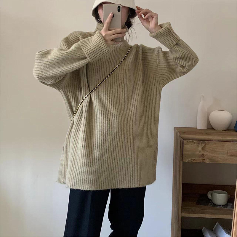 春季外穿溫柔係慵懶風寬鬆高領毛衣