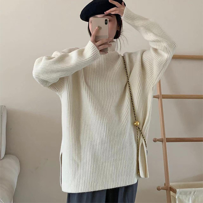 春季外穿溫柔係慵懶風寬鬆高領毛衣