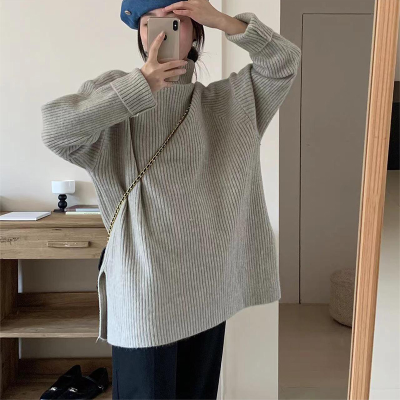 春季外穿溫柔係慵懶風寬鬆高領毛衣