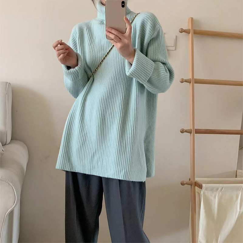 春季外穿溫柔係慵懶風寬鬆高領毛衣