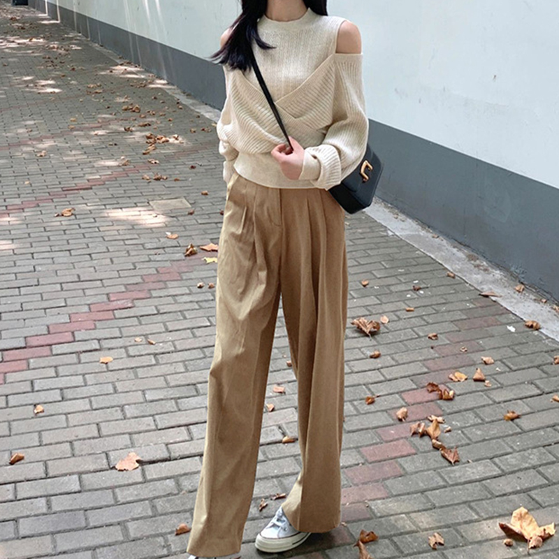 韓系溫柔小香風春季露肩毛衣