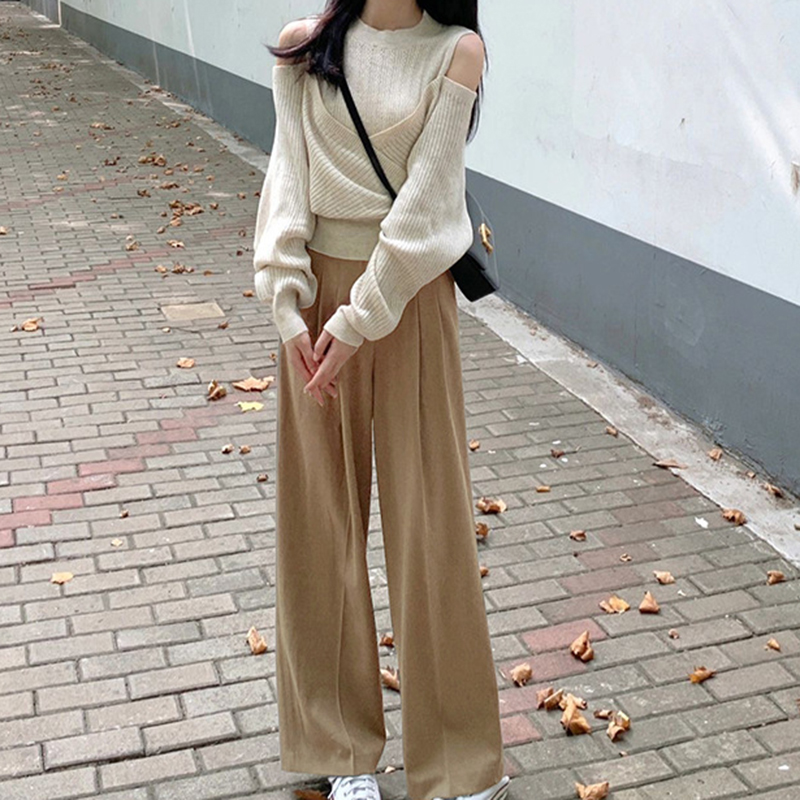 韓系溫柔小香風春季露肩毛衣