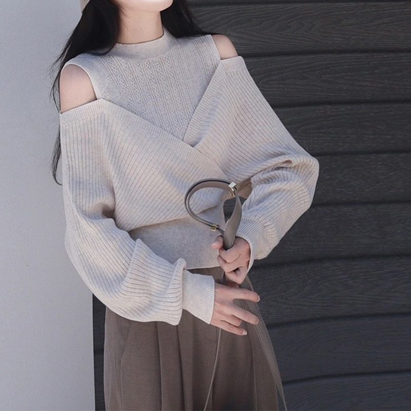 韓系溫柔小香風春季露肩毛衣