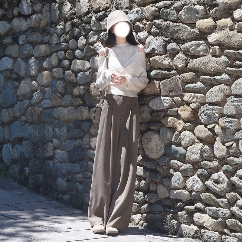 韓系溫柔小香風春季露肩毛衣