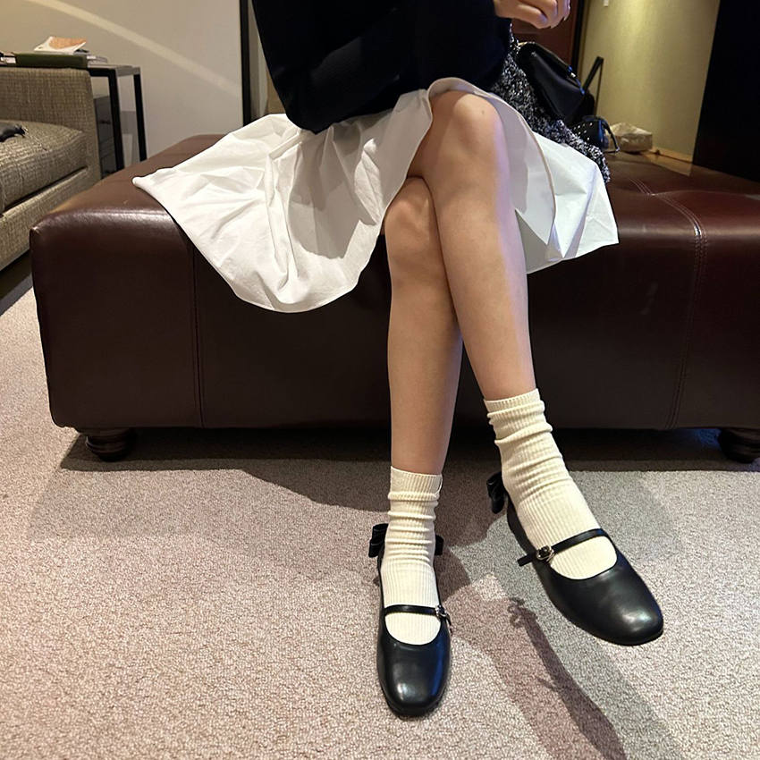 韓系圓頭淺口蝴蝶結舒適女鞋