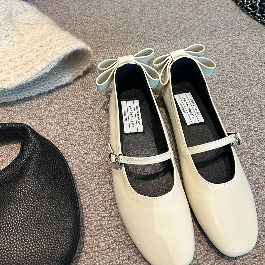 韓系圓頭淺口蝴蝶結舒適女鞋