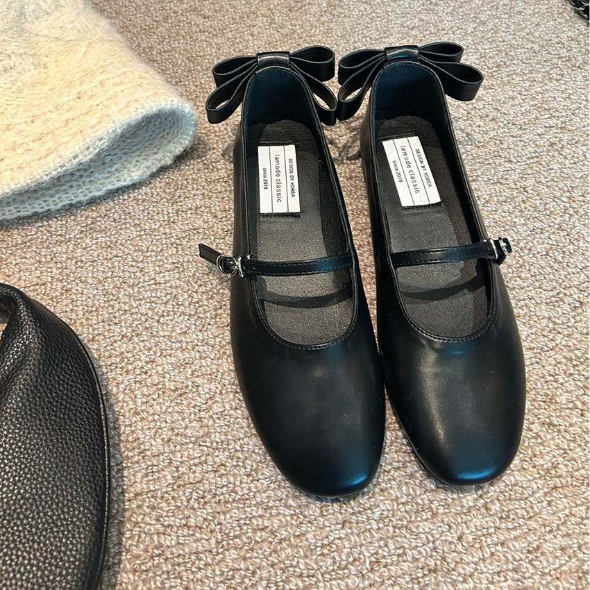 韓系圓頭淺口蝴蝶結舒適女鞋