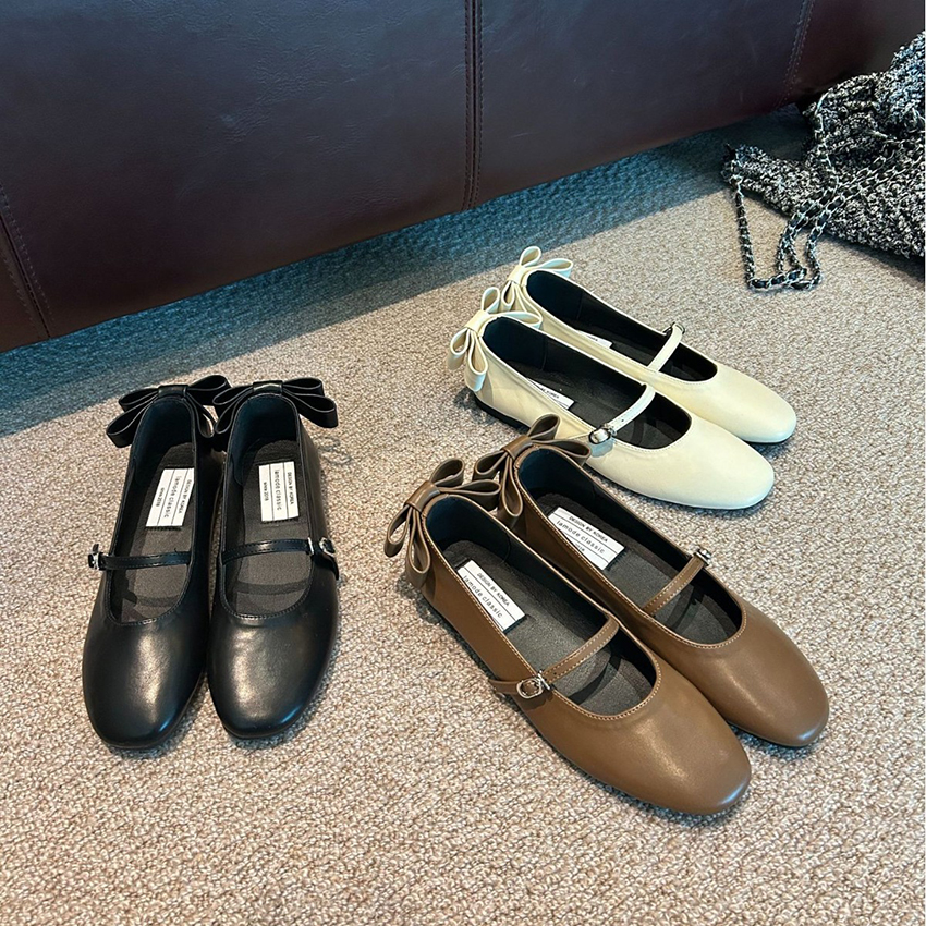 韓系圓頭淺口蝴蝶結舒適女鞋
