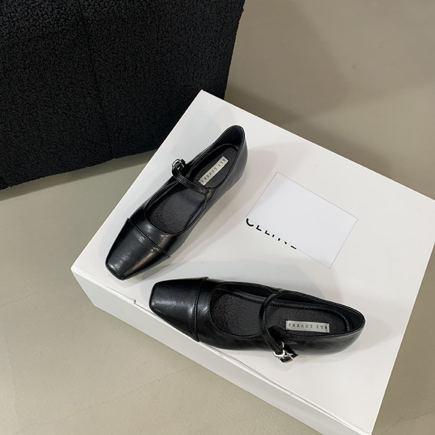 早春法式平底銀色一字帶方頭内增高晚晚鞋