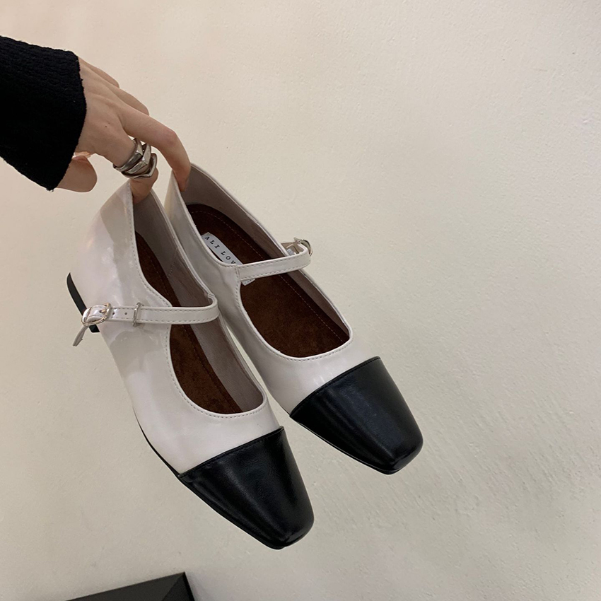 早春法式平底銀色一字帶方頭内增高晚晚鞋