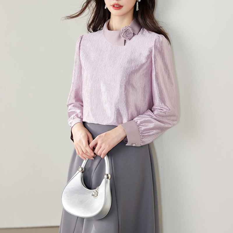 春季新款法式設計感氣質蕾絲花朵襯衣