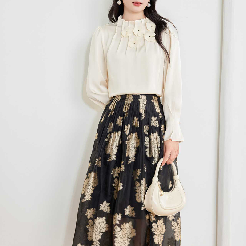 法式復古春秋溫柔荷葉邊奶油襯衫