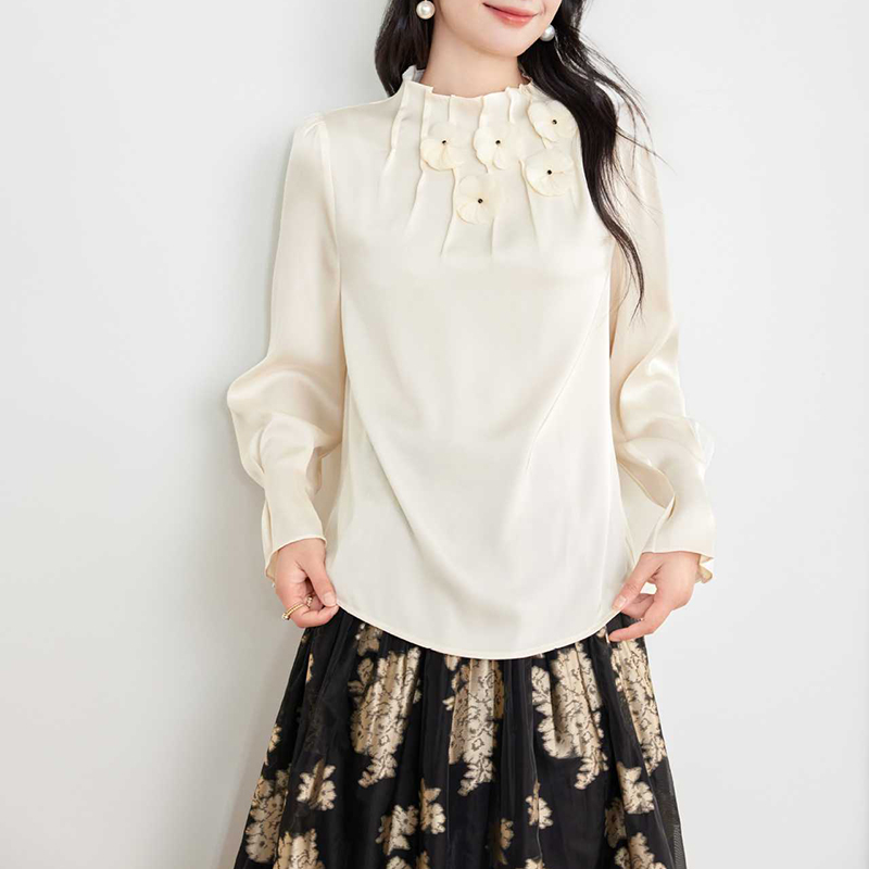 法式復古春秋溫柔荷葉邊奶油襯衫